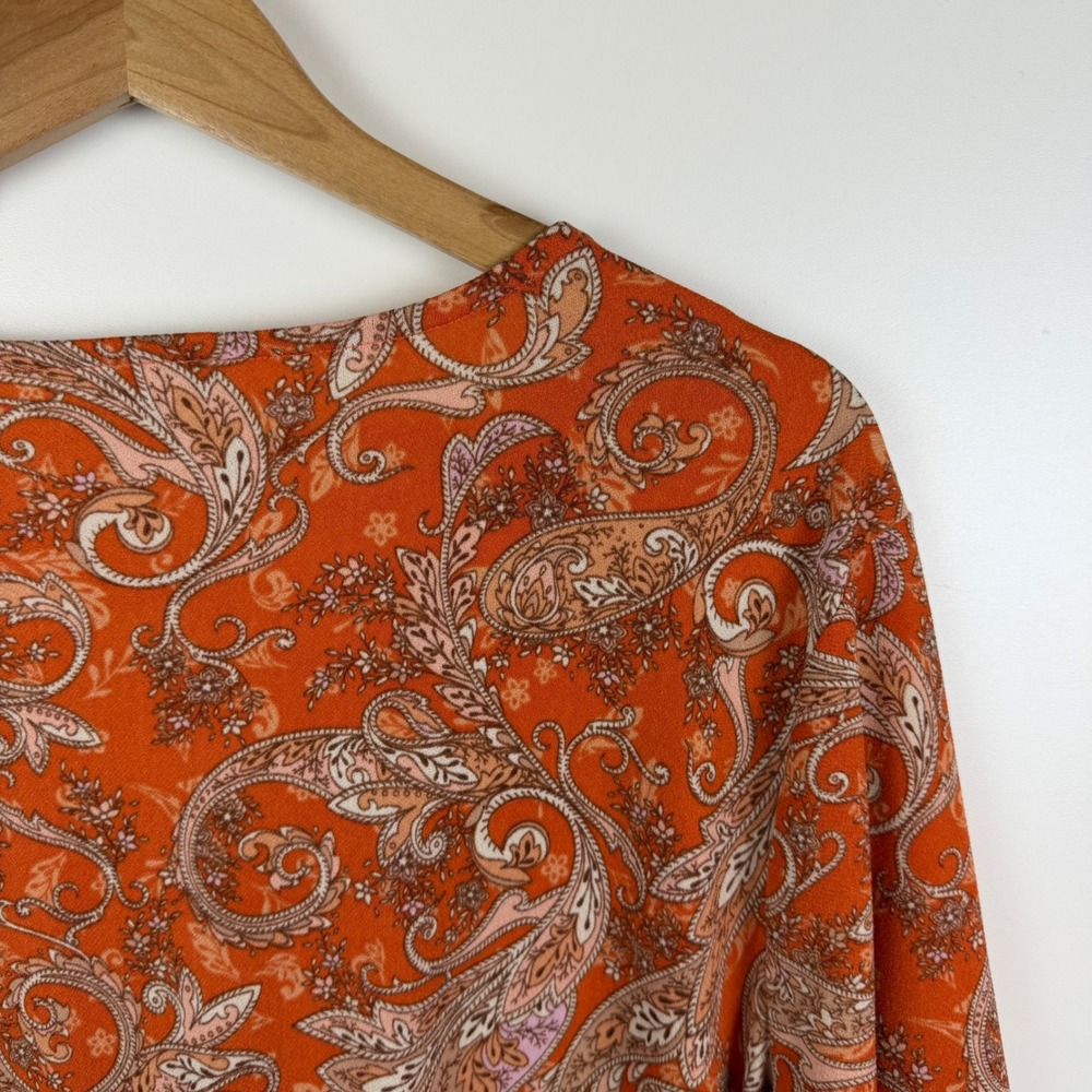 Cato Paisley Lace Up Top Size 18/20W Orange Boho Stretch Comfy Artsy Lightweight - Picture 3 of 9